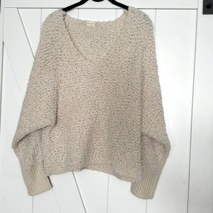 Altar'd State Cream Cozy V‑Neck Chunky Knit Sweater